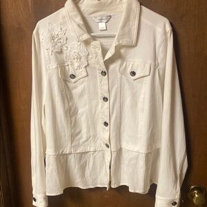 - CJ Banks White Jacket with Floral Detail